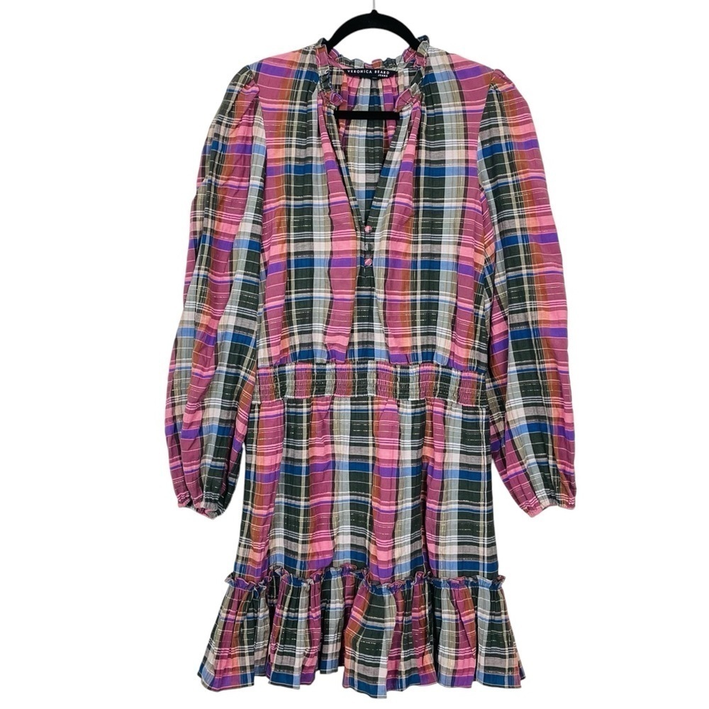 Veronica Beard Jeans Destiny Ruffled Metallic Checked Cotton Blend Mini Dress - Picture 11 of 13